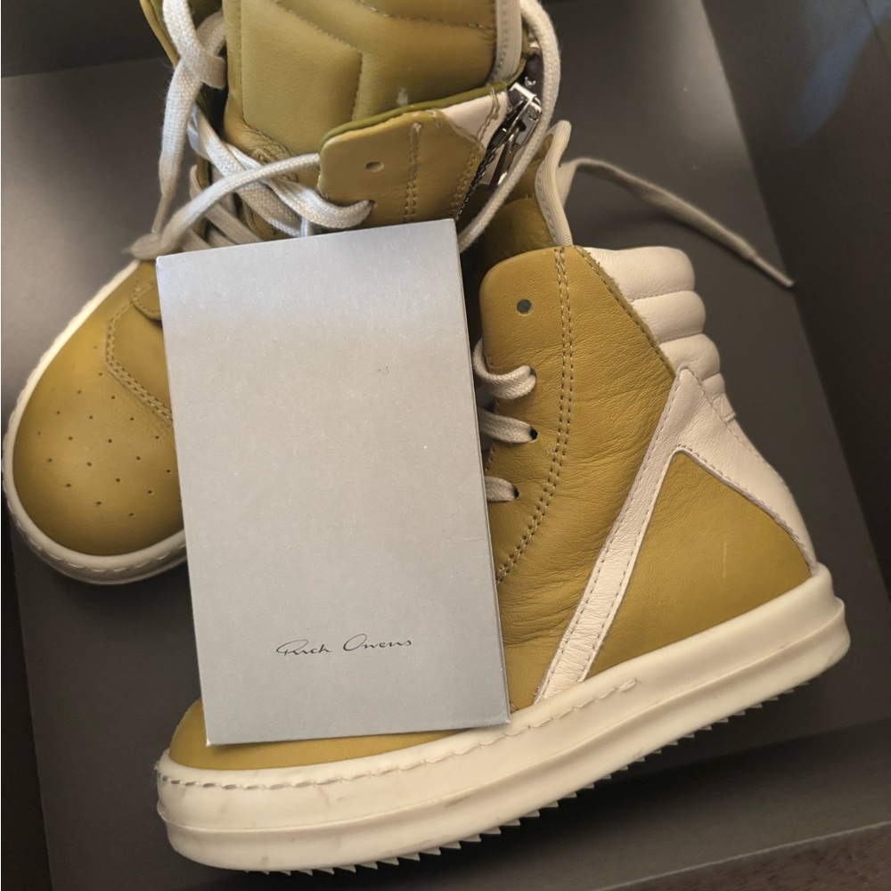 Rick Owens Mustard and Cream High-Top Sneakers